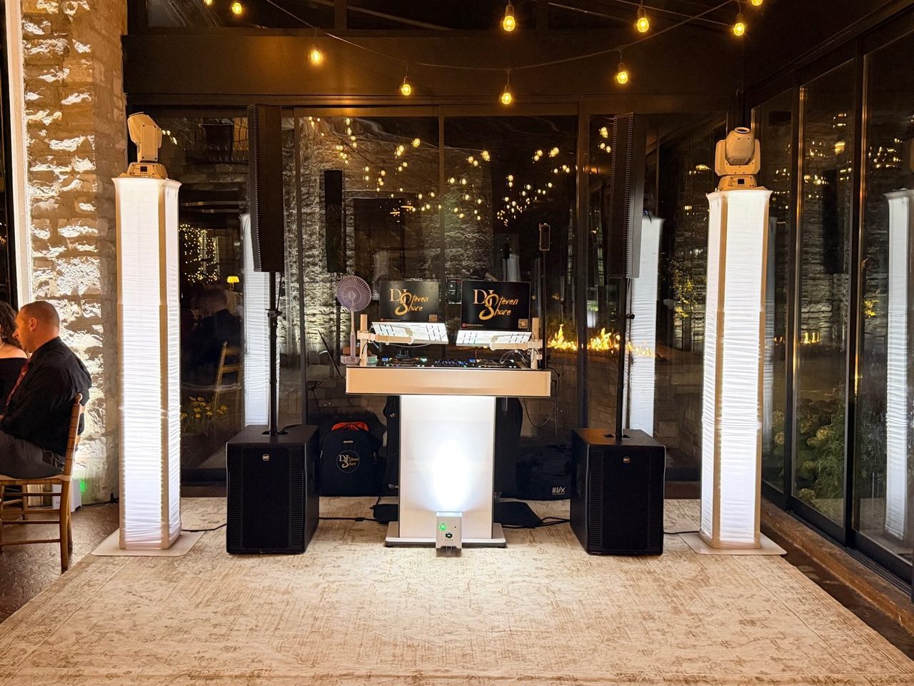 DJ Steven Share dual-booth setup at an elegant wedding reception venue